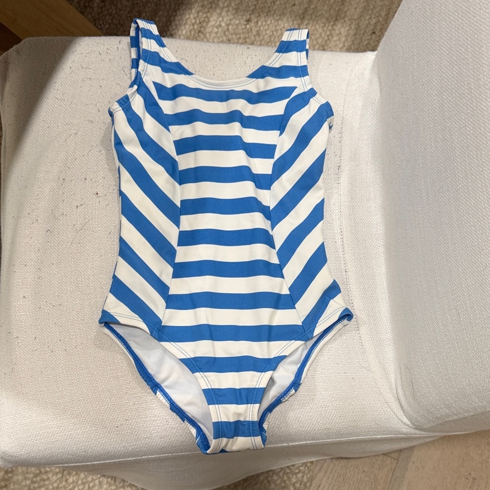 Hanna Andersson White and Blue Striped Kids One-Piece Swimsuit